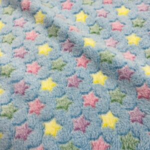 CF1 - Cuddle Fleece - Blue with Small Stars of Yellow, Green, Pink and Purple - 165cm wide - 100% Polyester - $16.00 per mtr
