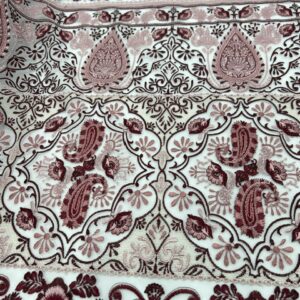 OW209 - Evening - Aleathea Coloured - 100% Nylon White Tulle with 100% Polyester Pink Tones Embroidered on Top - 150cm wide - $35.00 per mtr