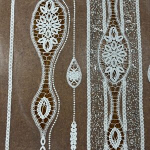 OW404 - Bridal / Evening Laced Tulle - White rows are Sparkling Glass Beads and Embroidered - 150cm wide - $49.00 per mtr