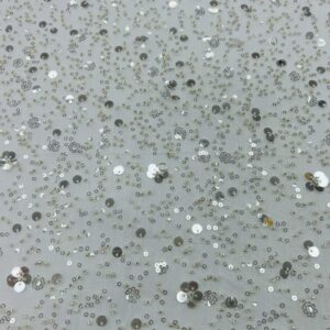 OW406 - Maranoise Lace Off White -  Tulle with Multi Sized Silver Sequins and Beads - 155cm wide - $29.00 per mtr