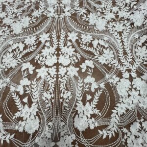 OW318 - Bridal Lace - Off White Tulsi Lace - Delicate - Tulle width is 155cm wide - Pattern is 85cm wide - Ideal for Bodices or sheaves - $39.00 per mtr