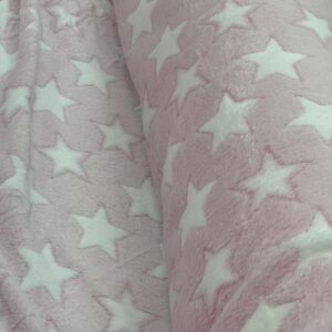 CF5 - Cuddle Fleece Medium Pink with large White Stars - Super Cute ! - 165cm wide - 100% Polyester - $16.00 per mtr