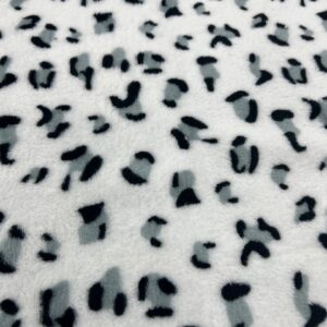 CF7 - Cuddle Fleece - White with Grey and Black Leopard Prints - Super Cute ! - 165cm wide - 100% Polyester - $16.00 per mtr