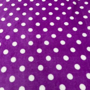 CF9 - Cuddle Fleece - Purple with large 14cm White Spots - Super Cute ! - 165cm wide - 100% Polyester - $16.00 per mtr