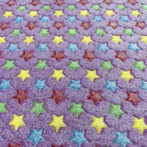 CF10- Cuddle Fleece - Purple with small stars of red, Blue, Green and Yellow - Super Cute ! - 165cm wide - 100% Polyester - $16.00 per mtr