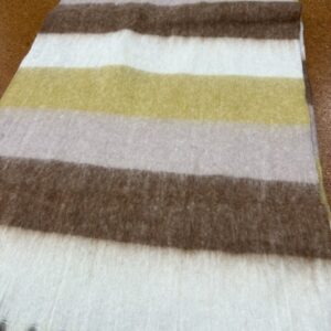 Scarves - T - Wide Stripes of White, Brown Pink and Mustard - 20% Cashmere / 80% Polyester - 180cm long x 52cm wide - Super Soft and No two are the same - $29.00 each
