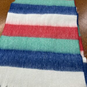 Scarves - U - Wide Stripes of White ,Mint  red and Royal - 20% Cashmere / 80% Polyester - 180cm long x 52cm wide - Super Soft and No two are the same - $29.00 each