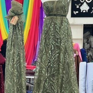 EL9 - Evening Lace - Stunning ! 1930 Style - 100% Nylon Mesh - Moss Green - with Beads and Sequins - 150cm wide - $79.00 per mtr