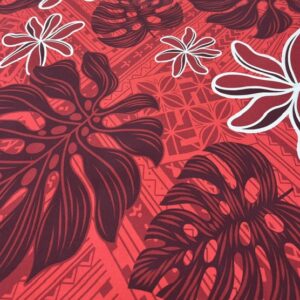 IP55 - Island Print - 65% Polyester - 35% Cotton - Red on Red flowers -  1.15cm wide - Was $8.00 - now $2.50 pm special