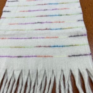 Scarves - BBB - White with Colourful Rainbow Strains- 20% Cashmere / 80% Polyester - 180cm long x 52cm wide - Super Soft and No two are the same - $29.00 each