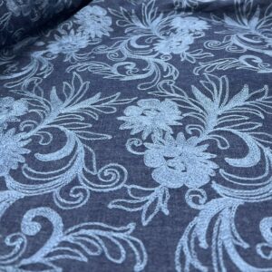 DC20 - Chambray - Light Blue Embroidered Flowers on Denim Chambray  - 100% Cotton - 153cm wide - $24.00 per mtr