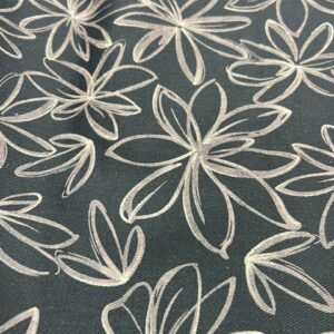 DC26 - Heavy Weight Black Denim - Patterned with Dark Cream Flowers - 100% Cotton - 164cm wide - $24.00 per mtr
