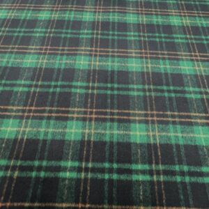 W72 - Wool / Blend Jacketing - 50% Wool / 50% Polyester - Tartan - Green, Black and Mustard Yellow Pin Stripes - 150cm wide - $49.00 per mtr
