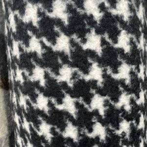 W65 - Jacketing - Cow Hyde Fur Texture -Large Houndstooth in Black and White - 90% Polyester / 10% Wool -147cm wide - $39.00 per mtr