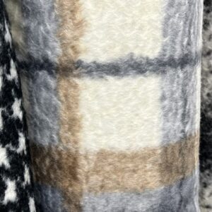 W66 - Jacketing - Cow Hyde Fur Texture - Lare Squares of Blue Grey, Cream and Rich Tan - 90% Polyester / 10% Wool -147cm wide - $39.00 per mtr