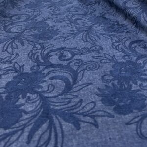 DC21 - Chambray / Denim - Medium Blue with Navy Cotton Embroidery - Stunning - 100% Cotton - medium Weight - 153cm wide - $24.00 per mtr