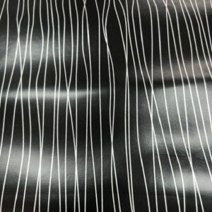 #23 - Vinyl - Shiny Black with Wayward Silver Lines - 100% Polyester Vinyl - 140cm wide - $25.00 per mtr
