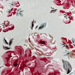 C899 - Curtaining - Designer Range - 100% Cotton - 140cm wide - Rosie Red Flowers on Cream - $28.00 per mtr
