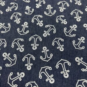 DC37 - Chambray - Medium Navy with small Boat Anchors - 150cm wide - 100% Cotton - $18.00 per mtr