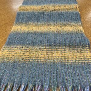Scarves - MM - Grey and Mustard Stripes with a Metallic thread - 20% Cashmere / 80% Polyester - 180cm long x 52cm wide - Super Soft and No two are the same - $29.00 each
