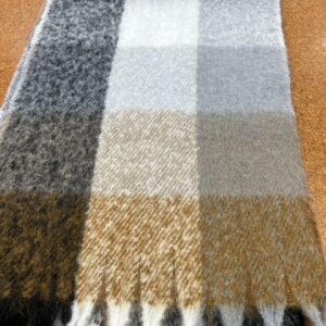 Scarves  - S11 - 20% Cashmere / 80% Polyester - Rich Tan / Grey Checks with Tassels - 180cm long x 38cm wide - Super Soft and No two are the same - $20.00 each
