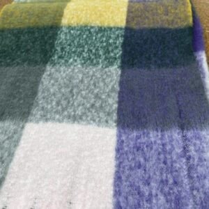 Scarves  - S18 - 20% Cashmere / 80% Polyester - Purples, Green, Yellow Checks with Tassels - 180cm long x 38cm wide - Super Soft and No two are the same - $20.00 each