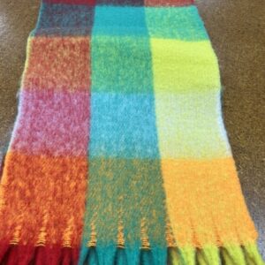 Scarves  - S7 - 20% Cashmere / 80% Polyester - Bright Coloured Checks with Tassels - 180cm long x 38cm wide - Super Soft and No two are the same - $20.00 each
