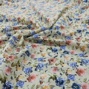 CTV2 - 100% Cotton Voiles - Sweet Digitally Printed Roses in Grey, Apricot, Lilac and Lemon on Olive Background - 145cm wide - $18.00 per mtr