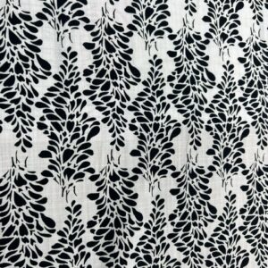 LC27 - Linen Blend - Small Black Leaf Clusters on Crisp White - 55% Linen / 45% Cotton - 150cm wide - $26.00 per mtr