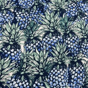 LC29 - Linen Blend - Vibrant Blue Pineapples with Lush Green Leaves  - 55% Linen / 45% Cotton - 150cm wide - $26.00 per mtr