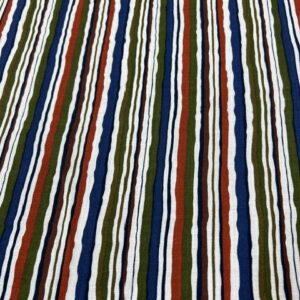 LC33 - Linen Blend - Multiple Sized Stripes in Khaki, Burnt Orange, Navy, Brown and White - 55% Linen / 45% Cotton - 150cm wide - $26.00 per mtr