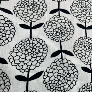 LC44 - Linen Blend - White Background with large Black Silhouette Flowers - 55% Linen / 45% Cotton - 150cm wide - $26.00 per mtr