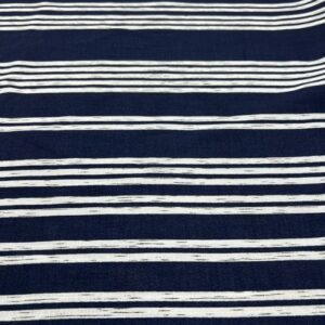 LC55 - Linen Blend - Multiple Sized Stripes in white on Navy Background - 55% Linen / 45% Cotton - 150cm wide - $26.00 per mtr