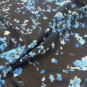 P203 - Blue Blossom on Black Georgette - 100% Polyester - 150cm wide - $22.00 per mtr