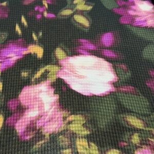 P210 - Crinkled Black Square Effect with Large Vibrant Cerise Pink Flowers- 100% Polyester - Chiffon- 150cm wide - $22.00 per mtr