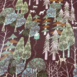 P279 - 100% Polyester - Deep Burgundy Background with Trees and Horses  - 150cm wide - $14.00 per mtr
