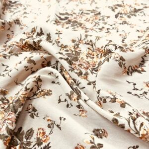 P289 - 100% Polyester -Chiffon - Tan with Tan and Brown Flower clusters - 150cm wide - $12.00 per mtr