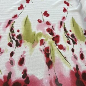 P292 - 100% Polyester - Chiffon - Deep Red Abstract Roses - Border Print - 150cm wide - $12.00 per mtr