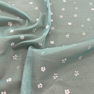 P241 - Chiffon - 100% Polyester -Mint with small White Daisies - 150m wide - $12.00 per mtr
