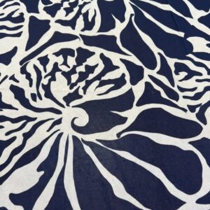 P213 - Navy Chiffon with Large Off White Silhouette Shells - 100% Polyester - Chiffon- 145cm wide - $22.00 per mt
