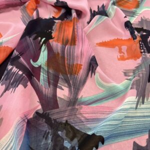 P216 - Mid Pink with Multiple Paint Effects Swished across the fabric -100% Polyester - Georgette - 145cm wide - $21.00 per mtr