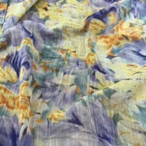 P217 - Sparkly Effect of Lemon Yellow with Large Cornflower Flowers-100% Polyester - Chiffon - 150cm wide - $12.00 per mtr
