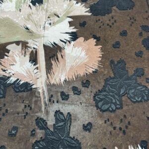 P218 - 100% Polyester - Chiffon - Black Peach, Sage and Champayne Leaves with Silky overlay of black flowers - 140cm wide - $26.00 per mtr
