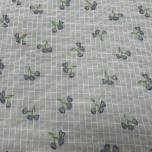 P225 - 100% Polyester - Chiffon - White Squares with tiny Purple Silhouette flowers  - 150cm wide - $15.00 per mtr