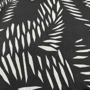 P226 - 100% Polyester - Chiffon -Black with White Fern Leaves  - 150cm wide - $20.00 per mtr