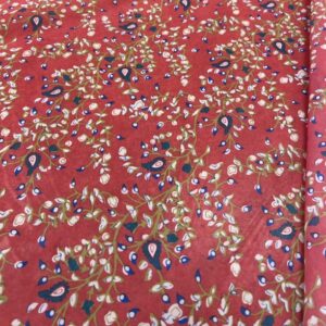 P227 - 100% Polyester - Chiffon - Bright Pink with Leaves in Blue and Cream - 150cm wide - $14.00 per mtr
