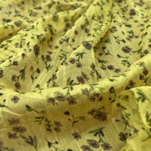 P234- Chiffon - 100% Polyester -Canary Yellow with tiny clusters of Brown flowers - 150cm wide - $15.00 per mtr