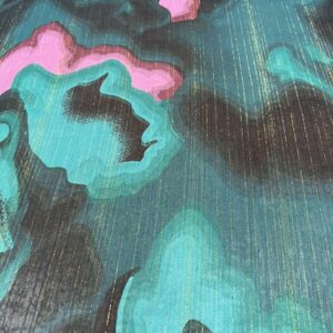 P235- Chiffon - 100% Polyester -Large Forrest Green with large Pink flowers - Gold Threaded - 150cm wide - $26.00 per mtr