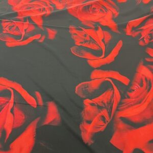 P242 - Georgette - "MAGNIFICENT" - Rich Red Roses on Black Georgette panels - 100% Polyester 3 mtr Wide Panels - 3mtr wide - $49.00 per panel