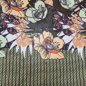 P243 - Chiffon - 100% Polyester 1 mtr Panel - Two Toned Green Arrows with a Cross Section of Large Pretty Flowers - 150m wide - $20.00 per panel